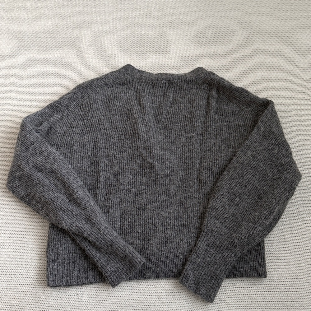 Quince Charcoal Gray Ribbed V-Neck Button Cardigan - Picture 7 of 7